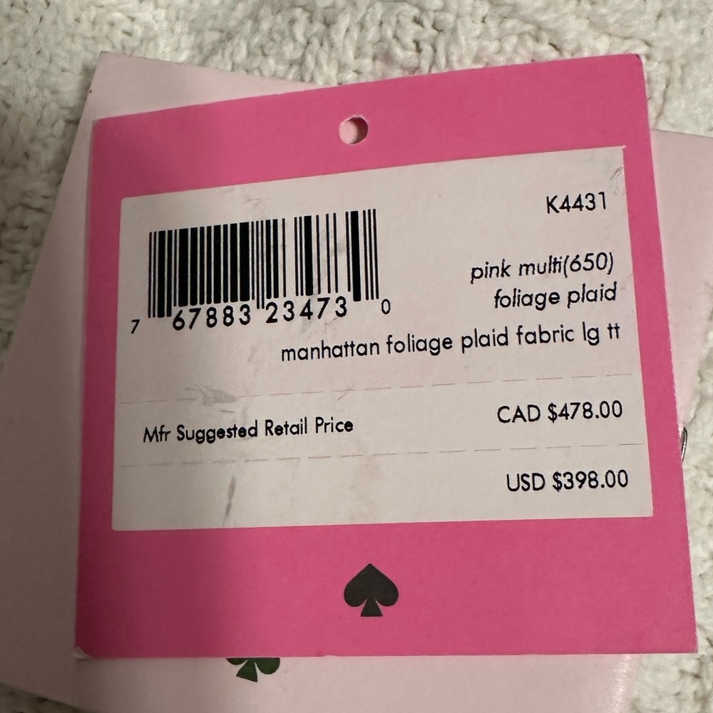 Kate Spade Manhattan Foliage plaid fabric large tote in Vibrant Pink and Black - Picture 10 of 10